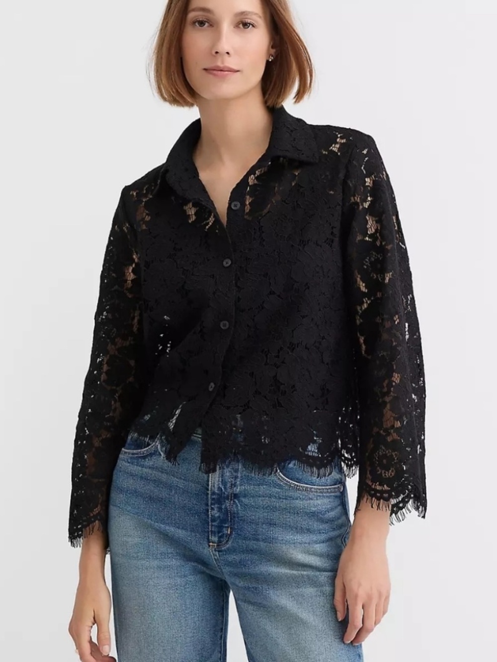 Loft Floral Scalloped Lace Top Large